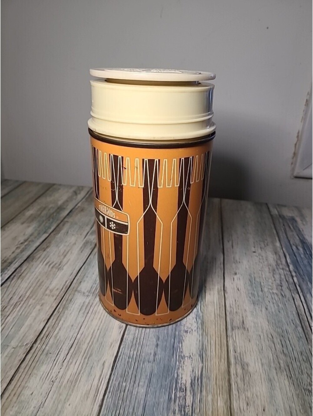 Pint Size Thermos Vtg For Display Only Spoons And Fork Design 1971 King Seeley